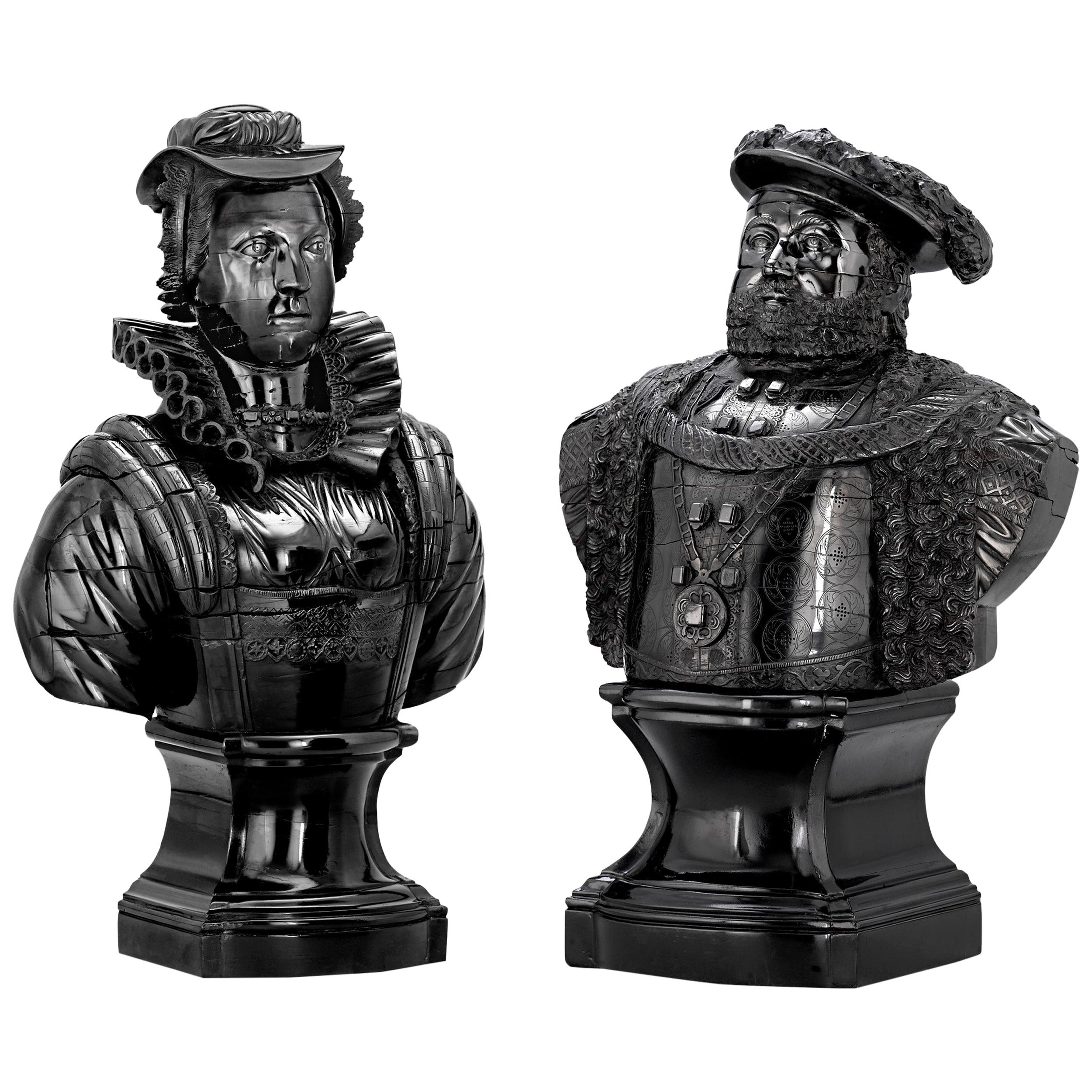 Cannel Coal Busts of Henry VIII and Mary, Queen of Scots