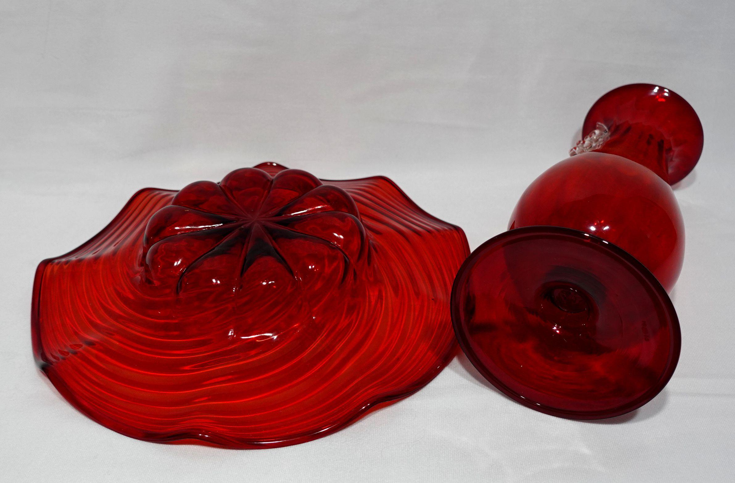 Cannellini Red Art Glass Vase and Center Bowl For Sale 6