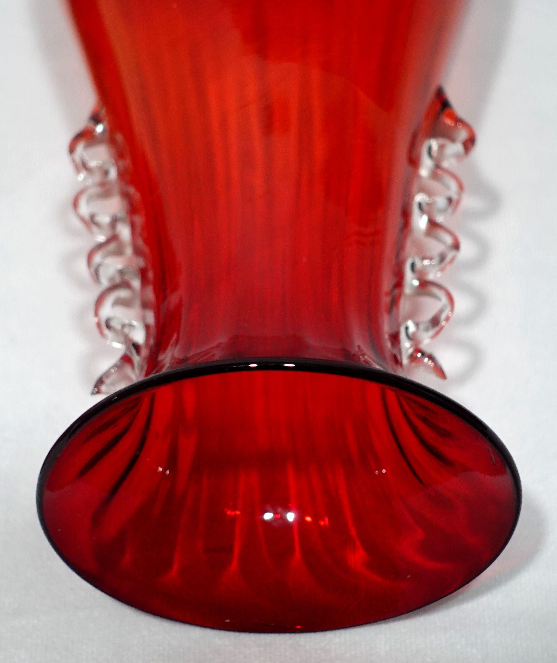 Cannellini Red Art Glass Vase and Center Bowl For Sale 9