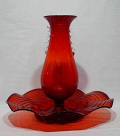 Vaso e ciotola in vetro artistico rosso Cannellini