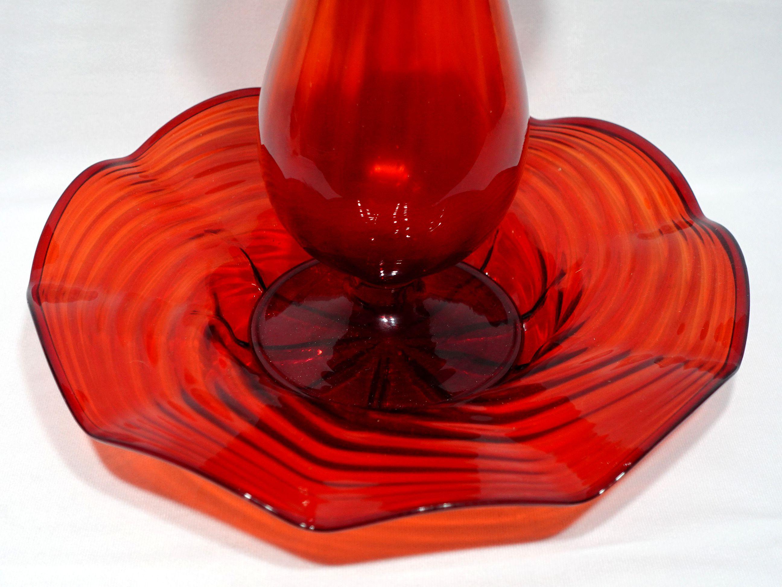 Cannellini Red Art Glass Vase and Center Bowl For Sale 1
