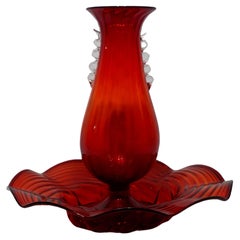 Cannellini Red Art Glass Vase and Center Bowl