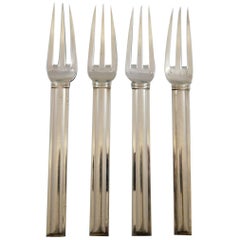 Used Cannes by Puiforcat France Sterling Silver Flatware Set of 4 Dinner Forks
