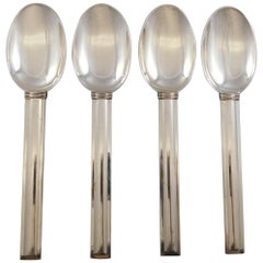 Used Cannes by Puiforcat France Sterling Silver Flatware Set of 4 Dinner Spoons
