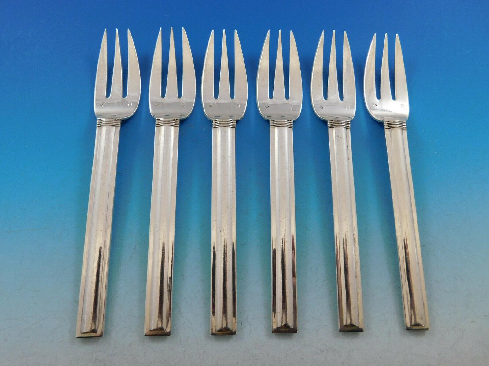 20th Century Cannes by Puiforcat France Sterling Silver Flatware Set of 6 Salad/Fish Forks