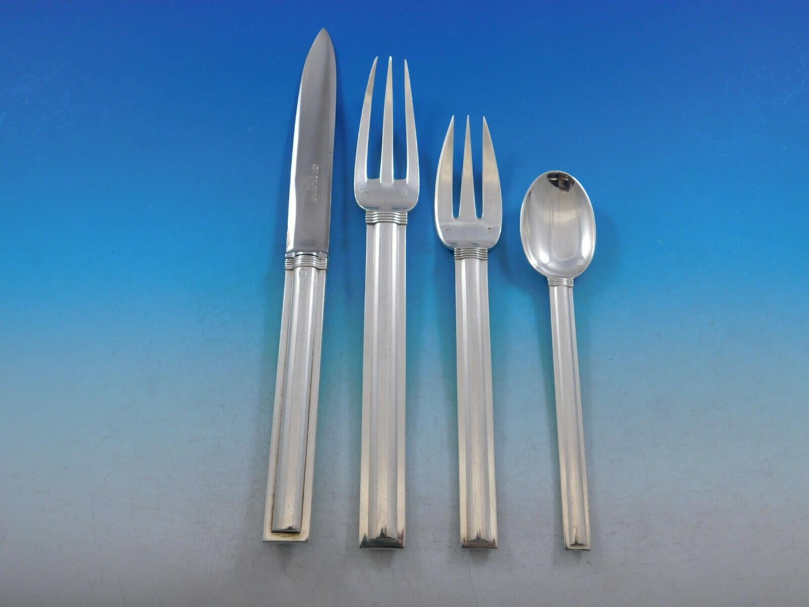 20th Century Cannes by Puiforcat France Sterling Silver Flatware Set Service 74 pieces Dinner