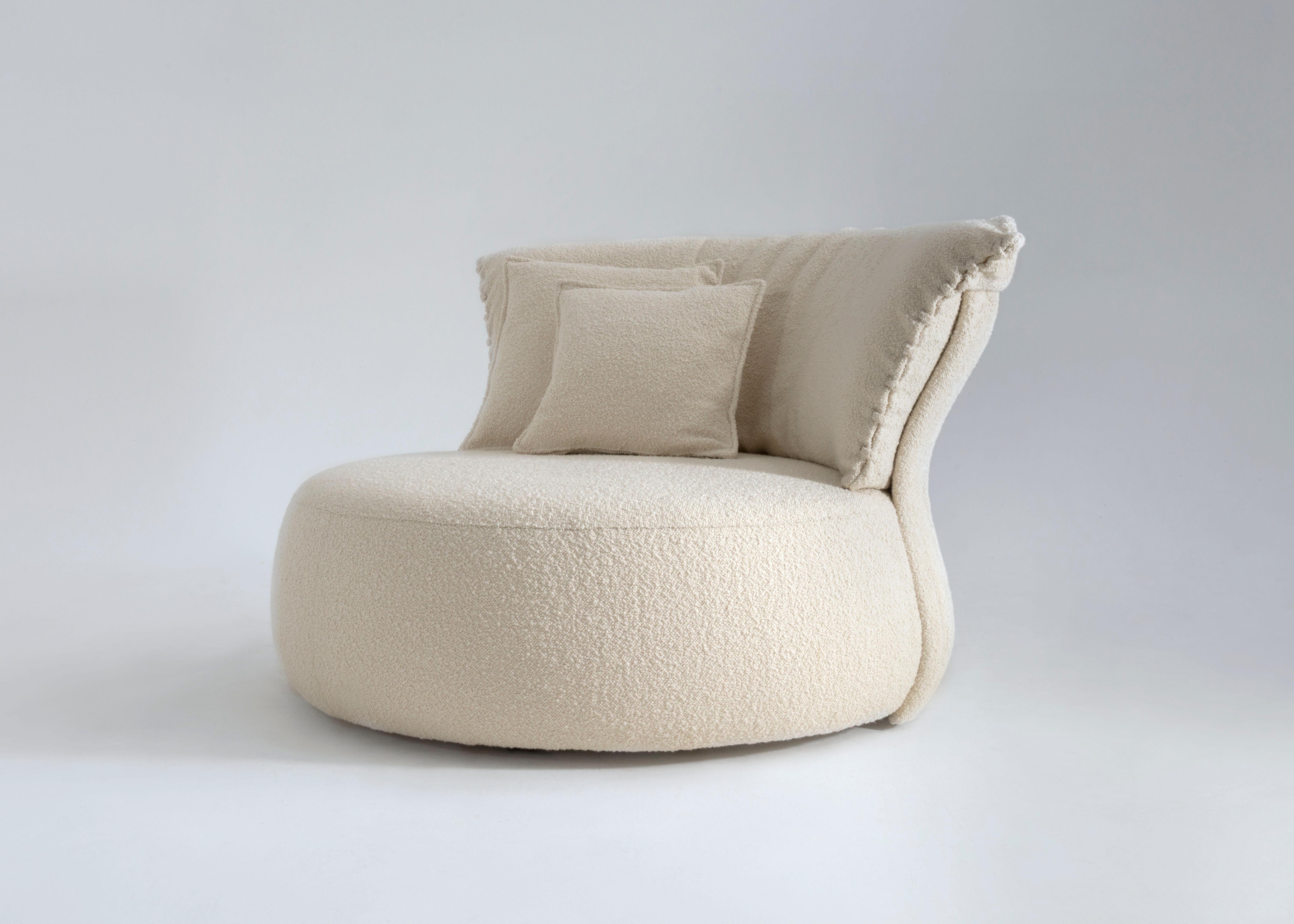 Contemporary Circular Single Sofa by Hessentia Upholstered in Fabric,  Off-White For Sale at 1stDibs