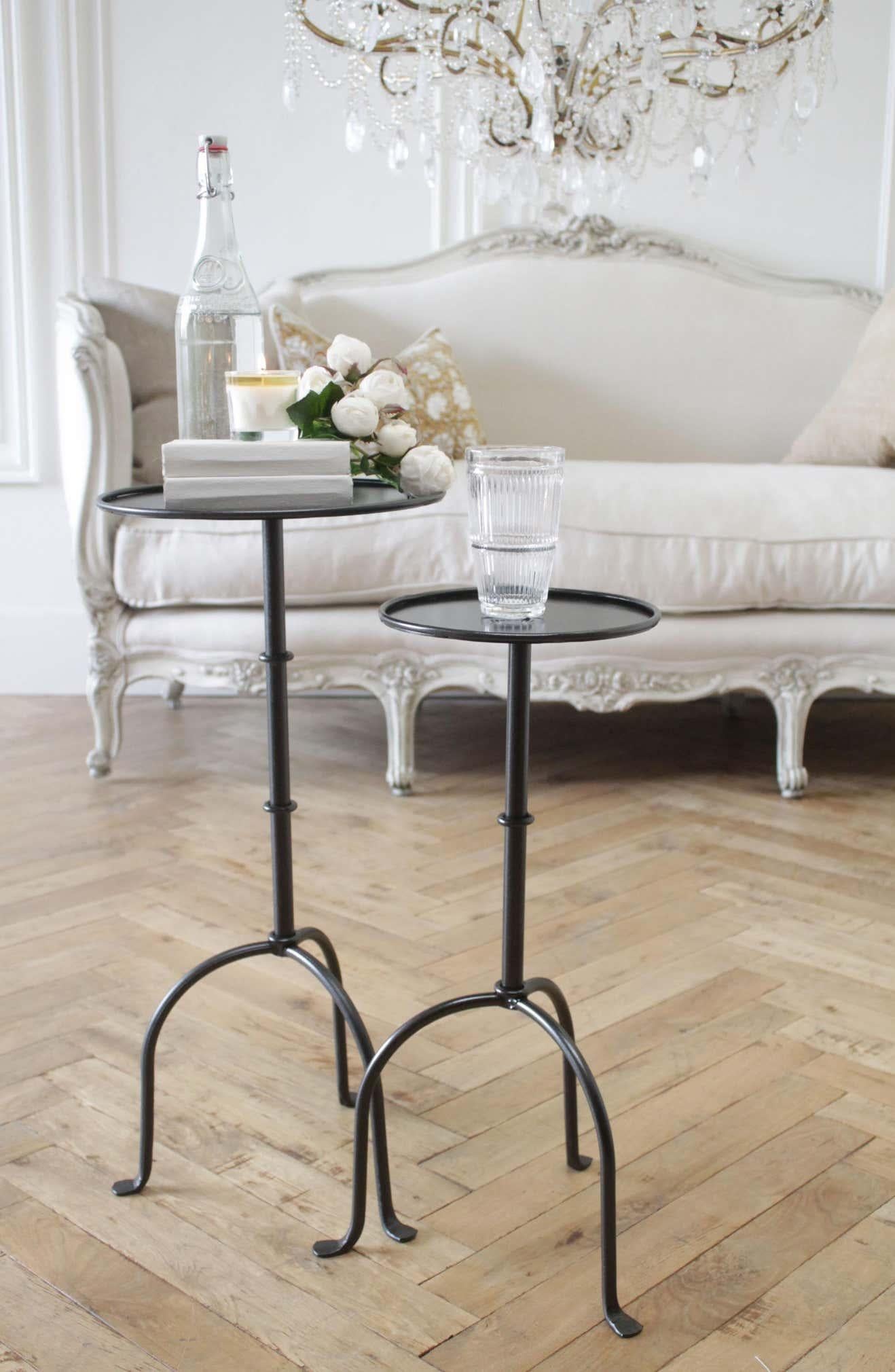 American Cannes French Inspired Small Iron Drink Table in Iron Finish For Sale