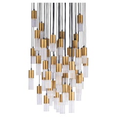 Canneté Brass and Glass 60 Lights Chandelier, Natural Finish
