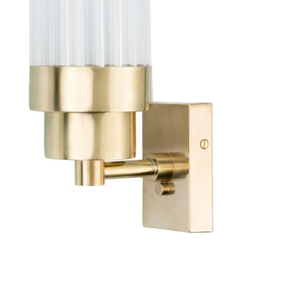 Art Deco Canneté Brass Wall Lamp Natural Finish For Sale