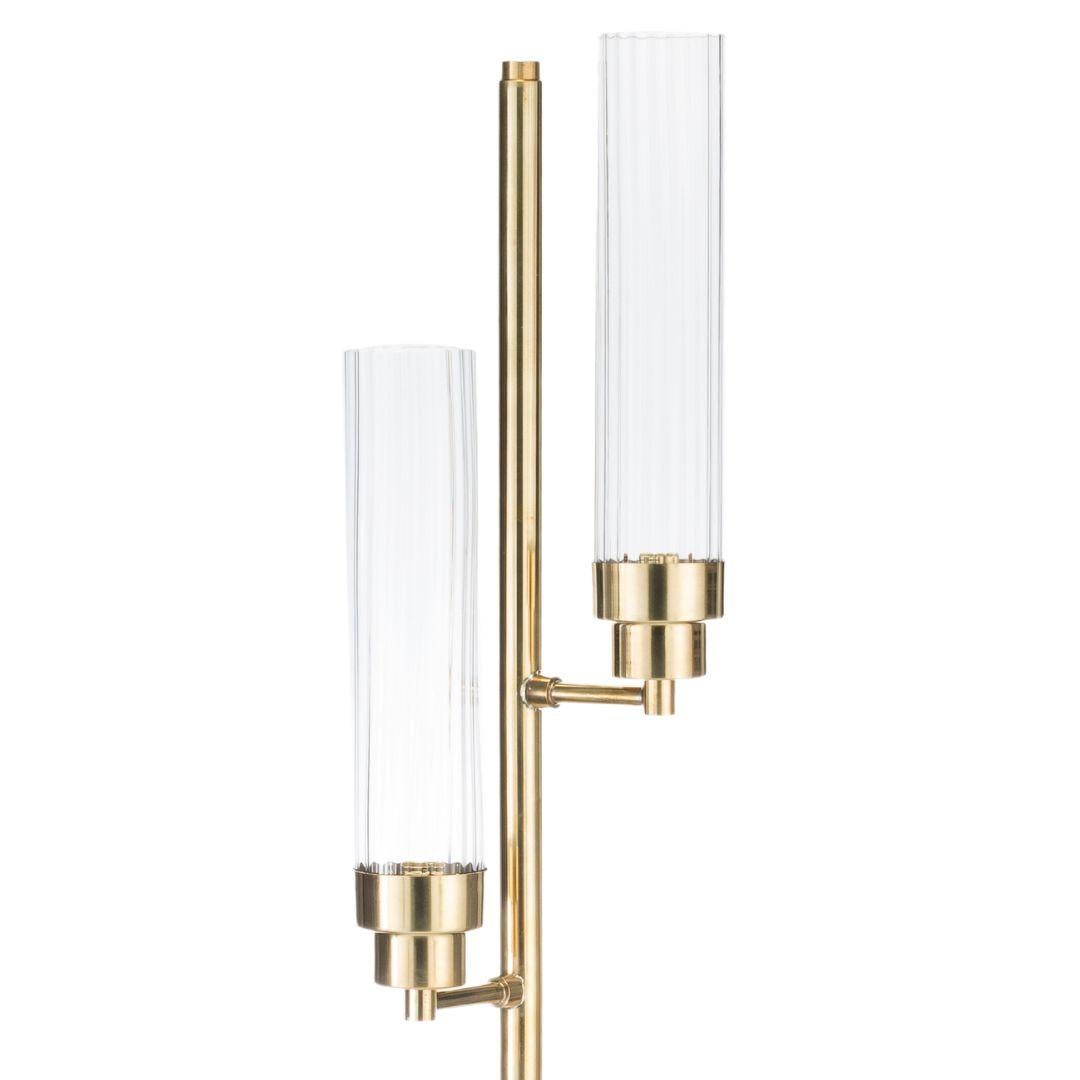 Italian Canneté Double Arms Floor Lamp with Naural Brass Structure For Sale