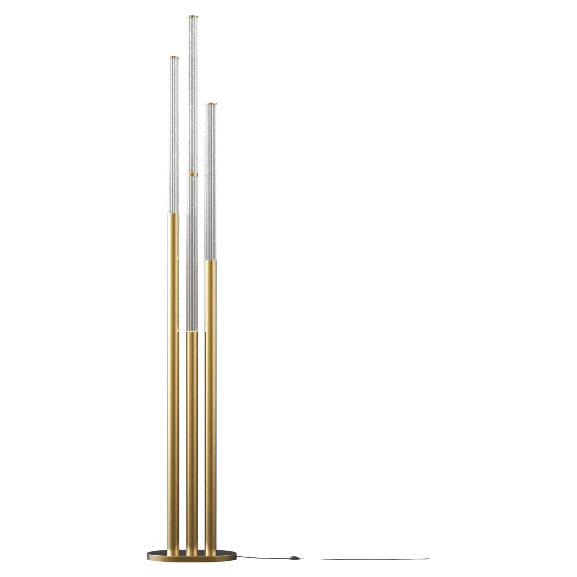 Canneté Organ Pipes Floor Lamp with Natural Brass Structure For Sale