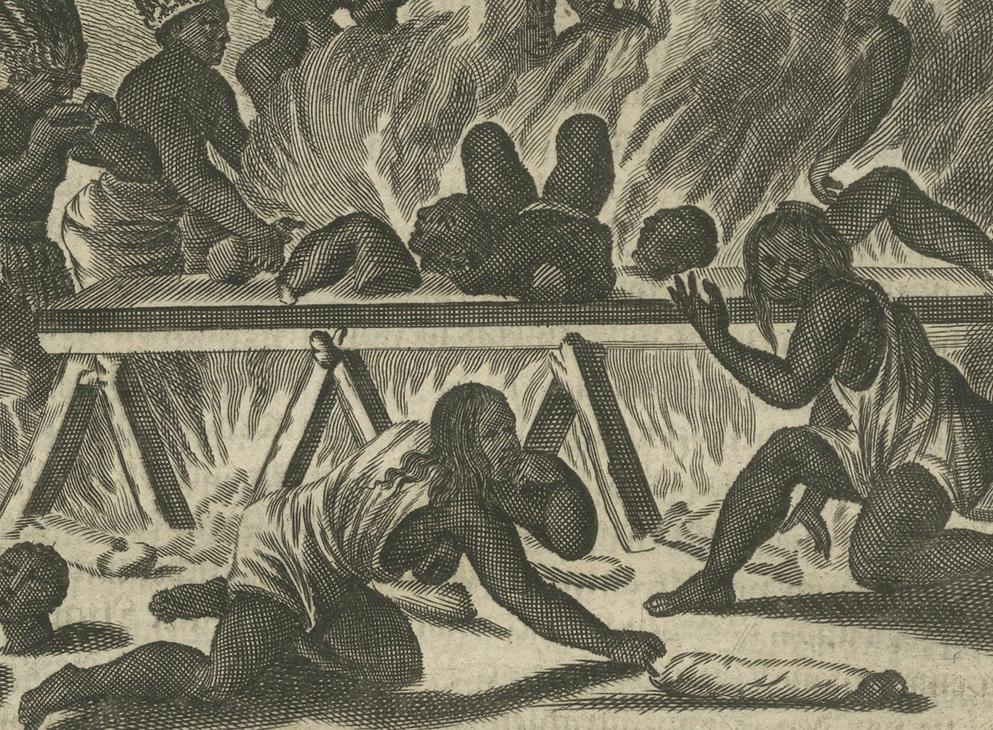 Gravé Le cannibalisme dans le nouveau monde sur une gravure en cuivre de Montanus, 1673 en vente
