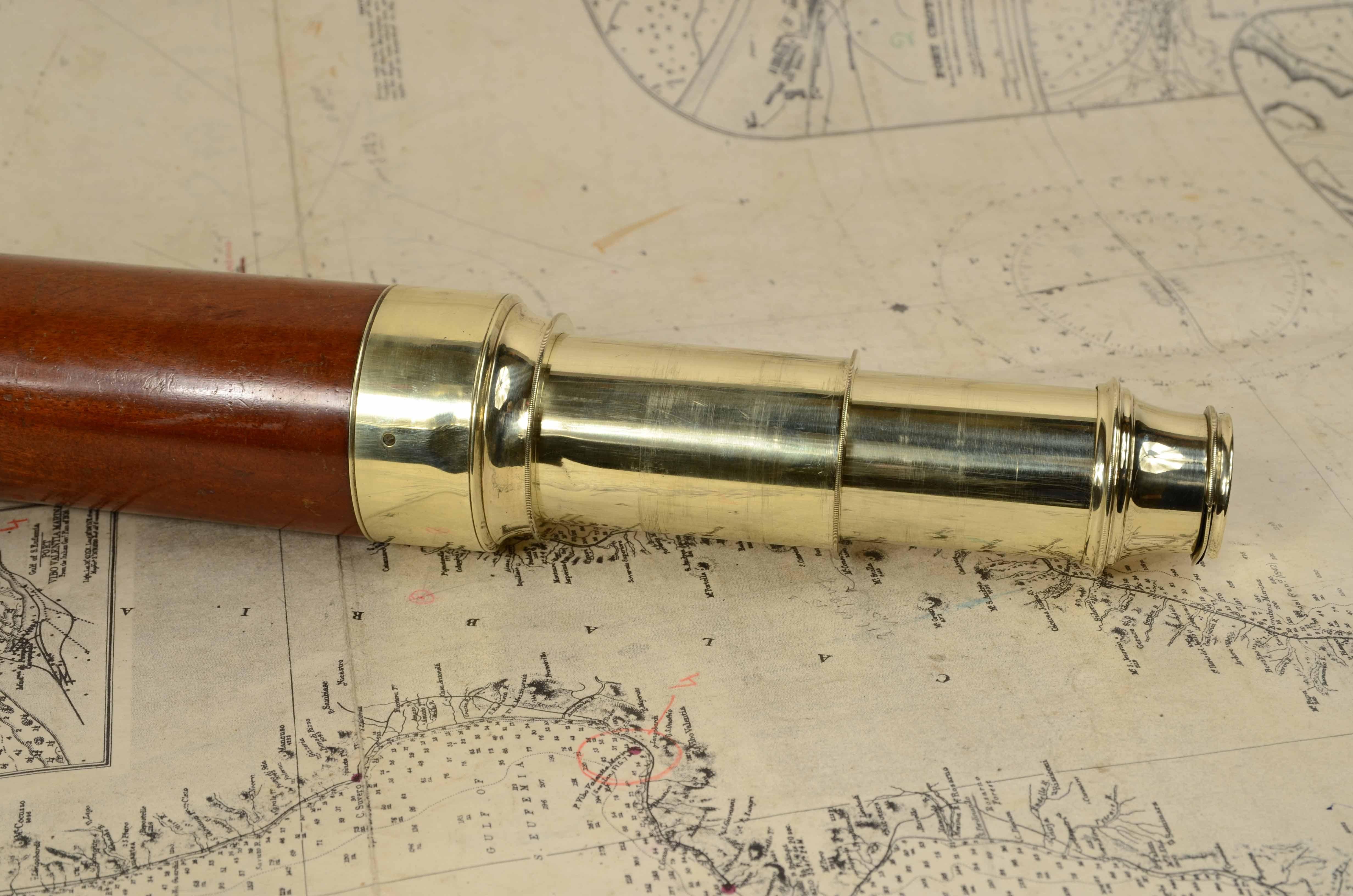 Brass and wood telescope 2 extensions signed J. Somalvico circa 1820 12