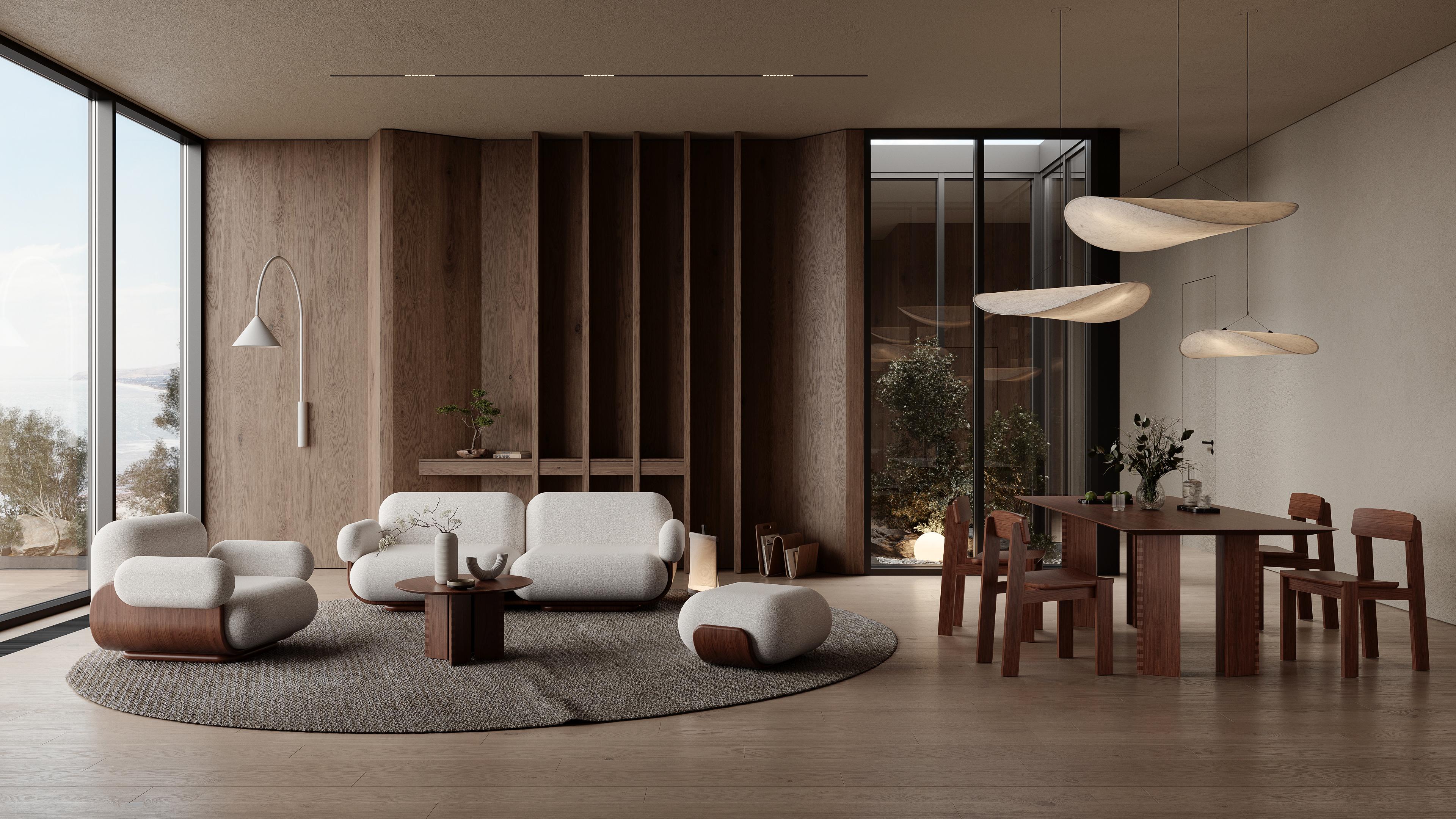 Das Cannoli-Sofa ist ein atemberaubendes Herzstück für jeden Lounge-Bereich. Sein Design wird durch den sichtbaren Holzrahmen bestimmt, der die gepolsterten Elemente des Sofas umschließt.
 
Der Rahmen aus Eichenholz ist gebogen und geformt, um ein