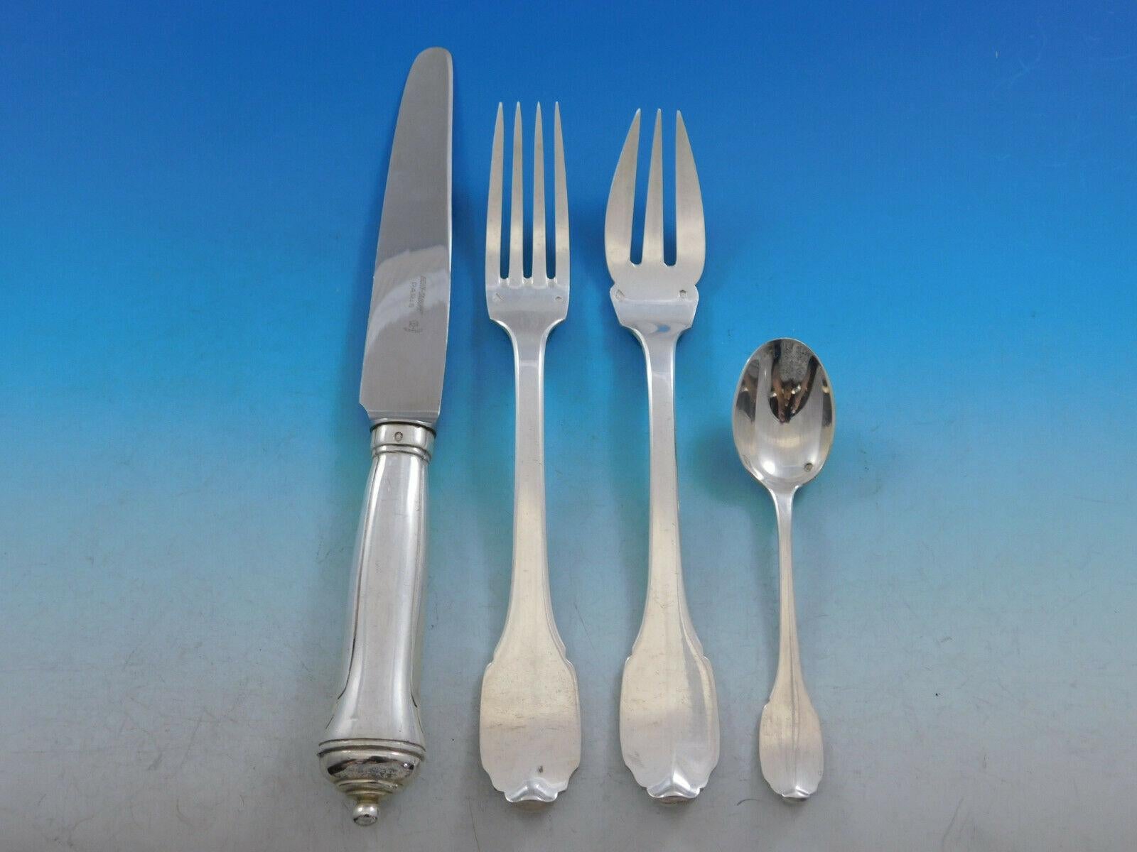 Cannon Handle by Boin-Taburet French 950 Silver Flatware Set Service Paris 54 Pc In Excellent Condition For Sale In Big Bend, WI