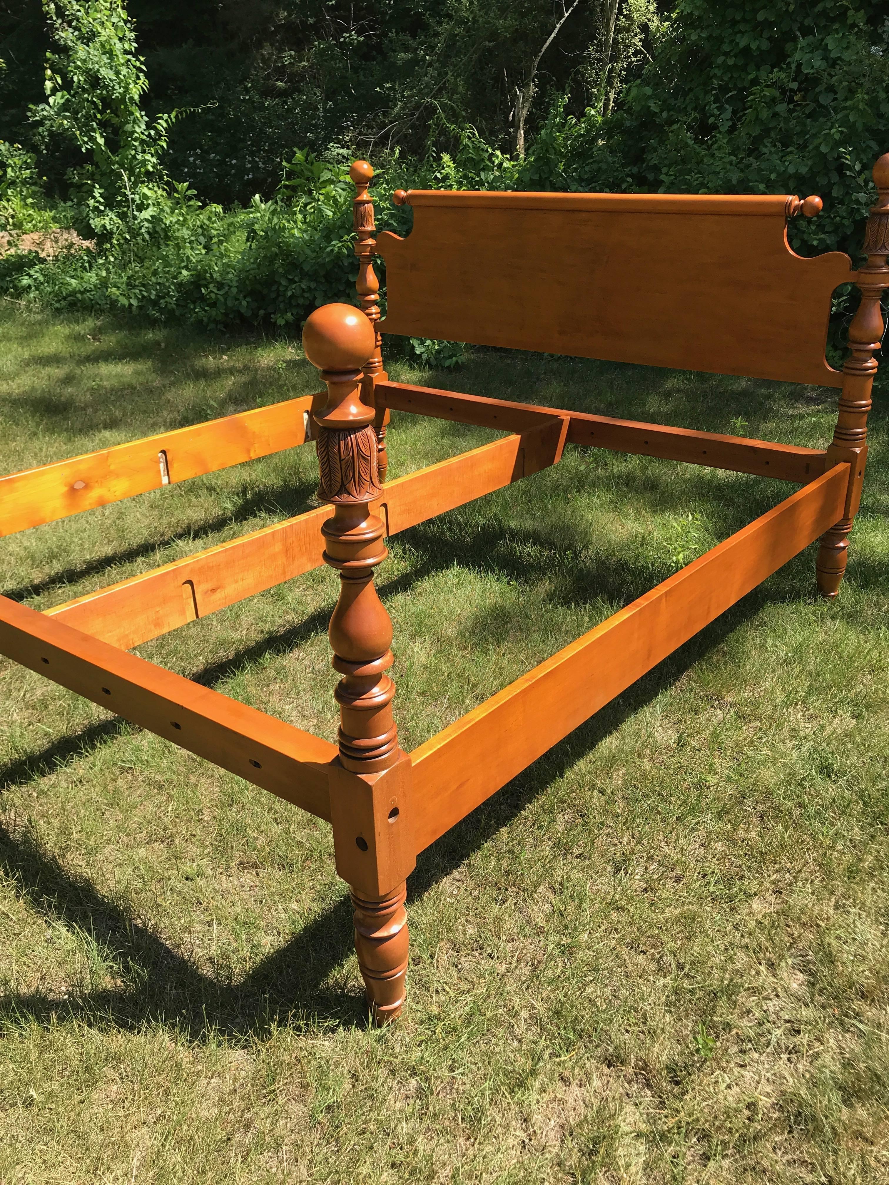 American Cannonball and Feather Carved Reproduction King Four-Post Bed in Maple