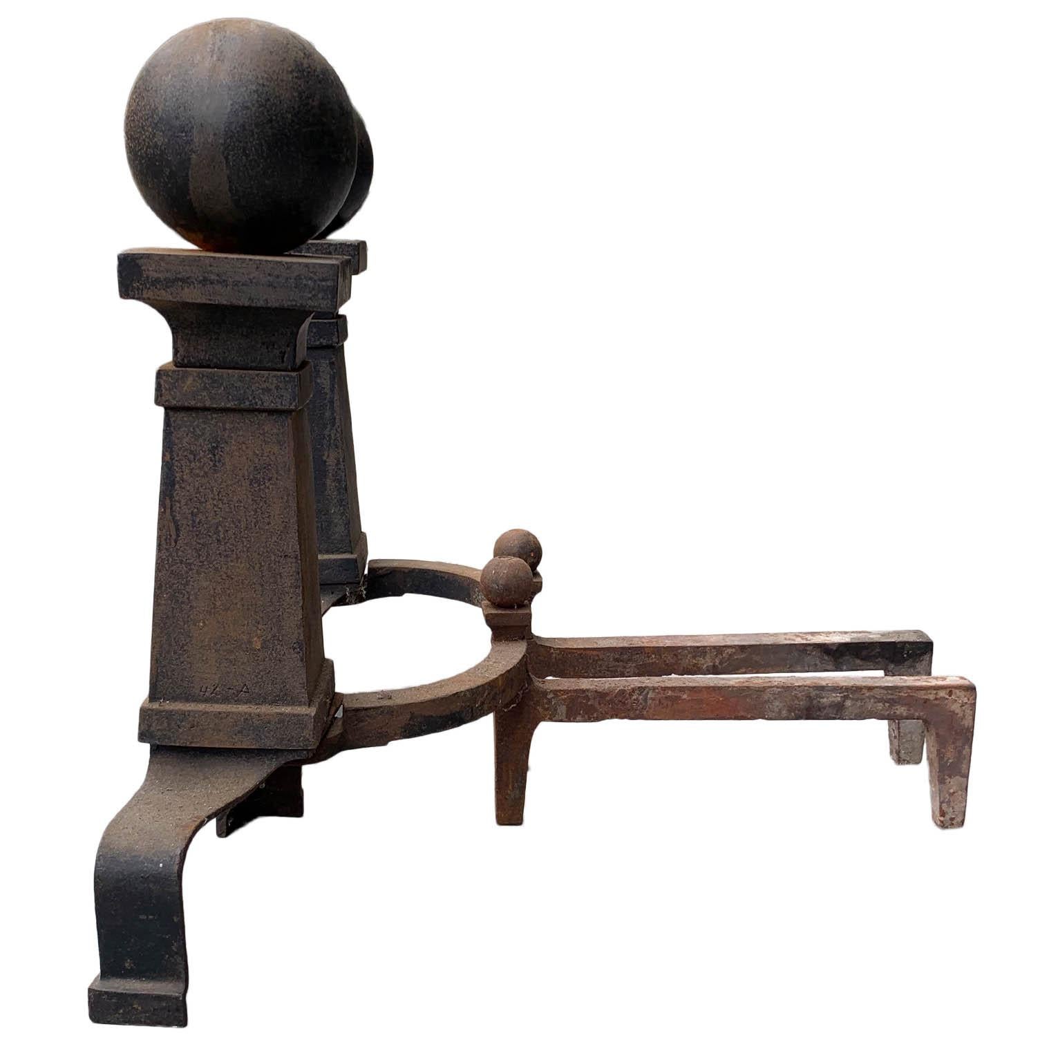 Cast Cannonball Andirons, Set For Sale