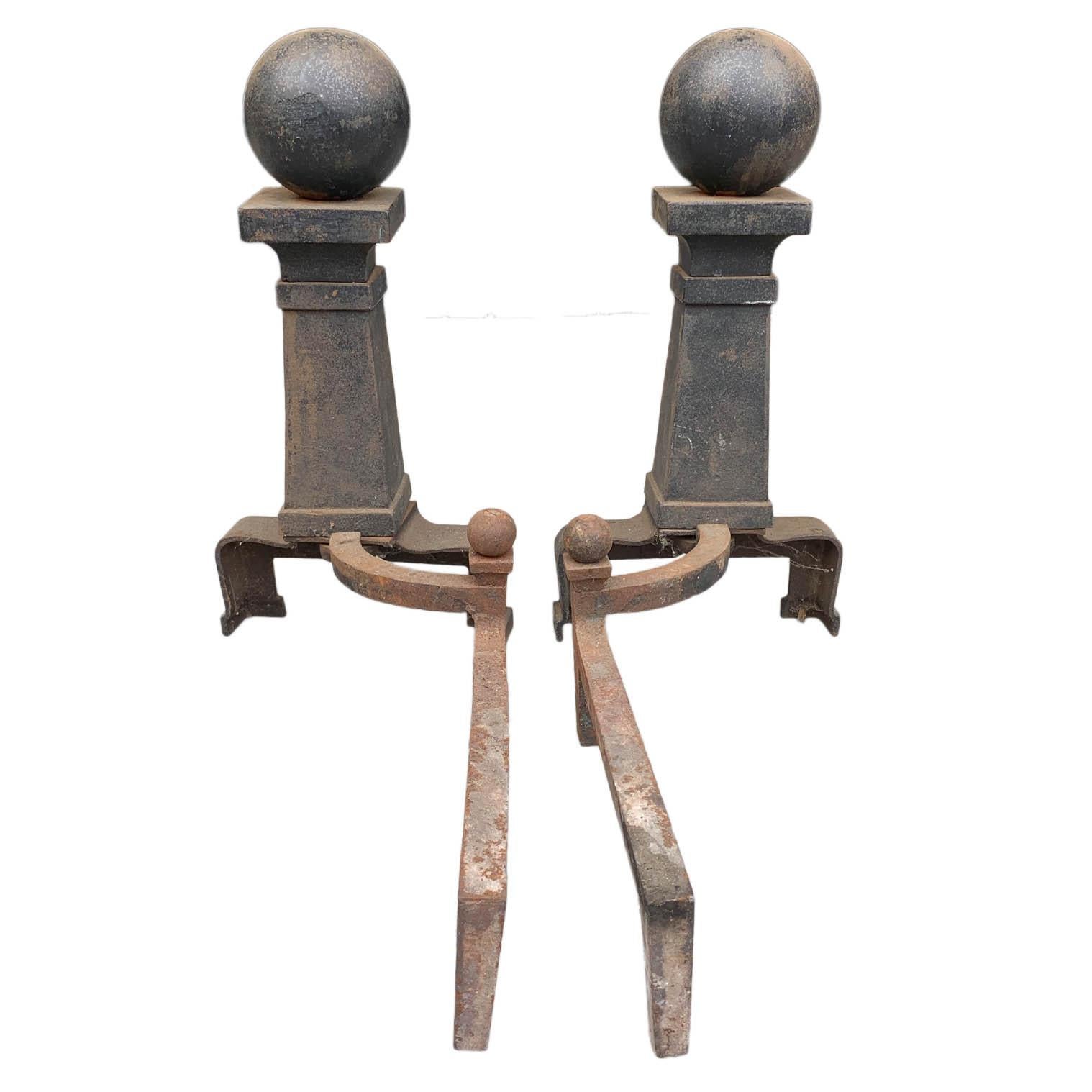 Cannonball Andirons, Set In Good Condition In San Francisco, CA