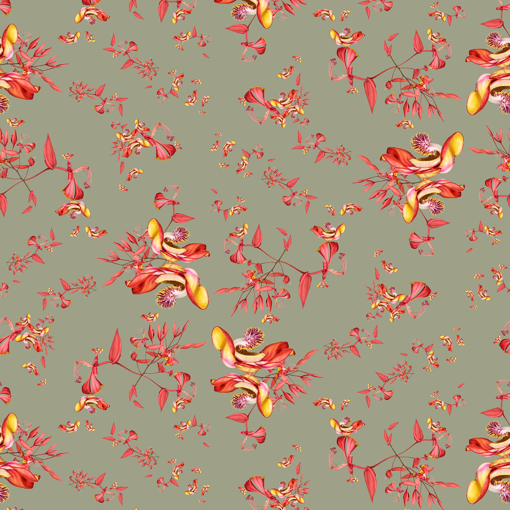 Contemporary Cannonball Floral Wallpaper  For Sale