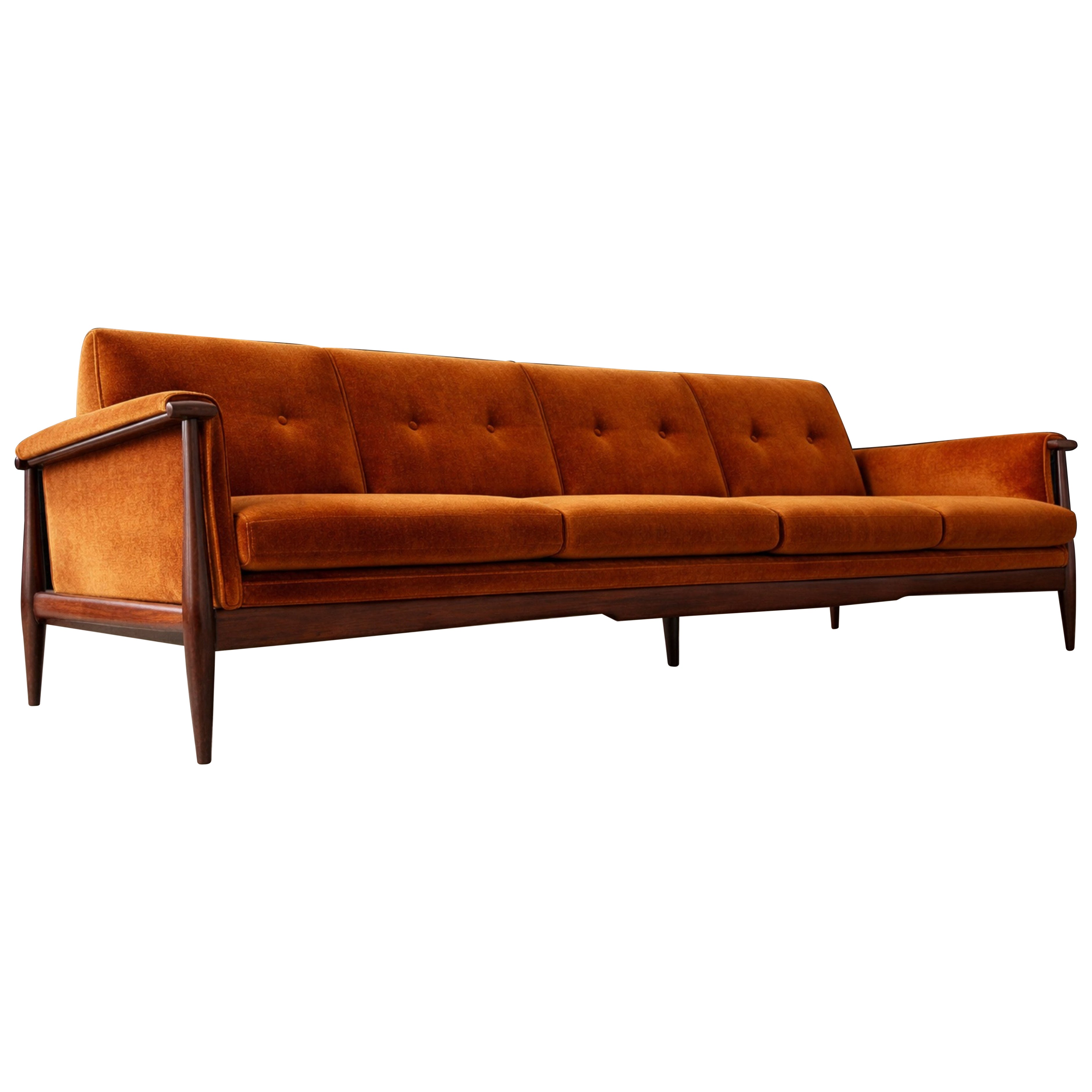 “Canoa” Sofa in Brazilian Rosewood & Mohair, Liceu de Artes, Brazil, 1960s