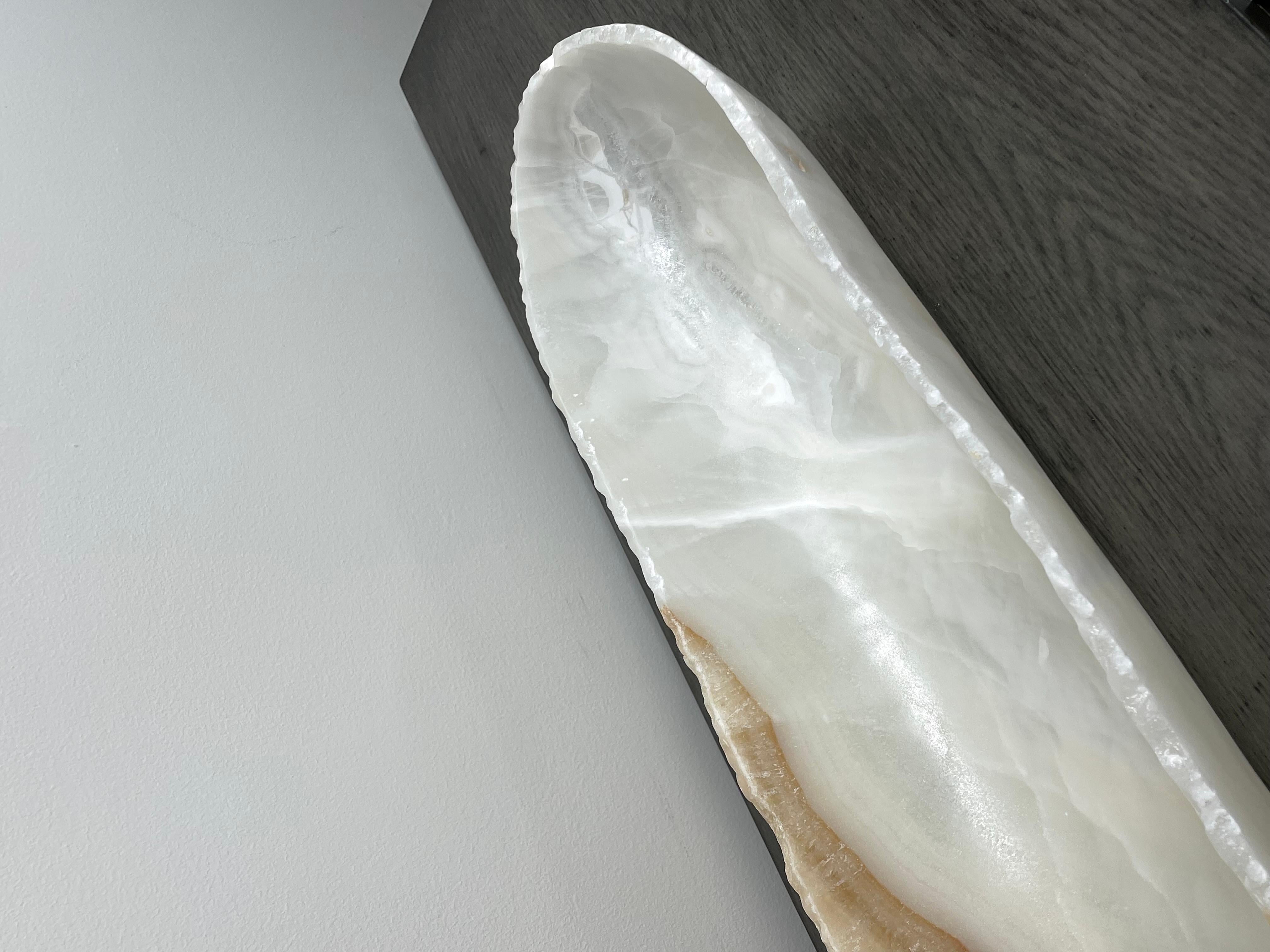 Canoe Shaped White Onyx Bowl with Veining 1