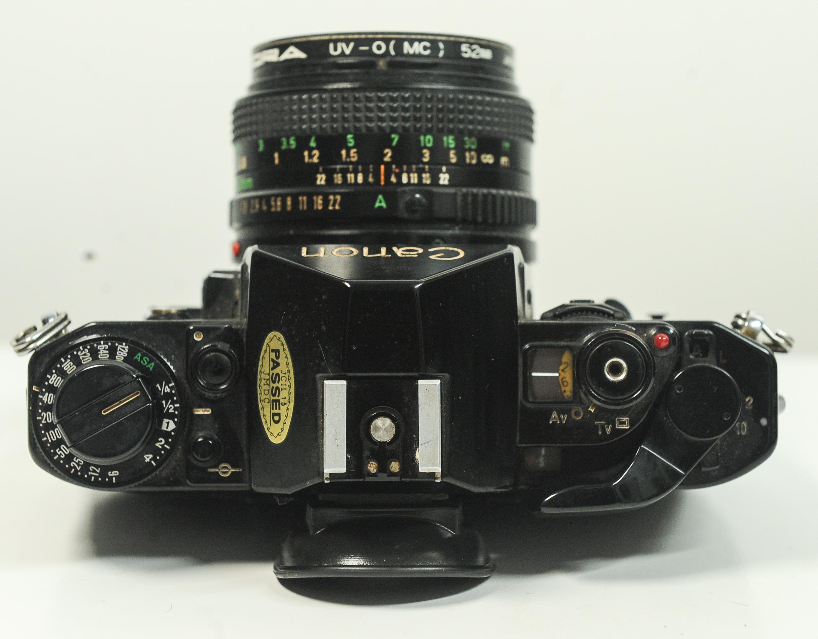 Canon A-1 Black Body 35mm SLR Filmkamera mit Canon FD 50mm F1.8 Prime Objektiv im Angebot 2