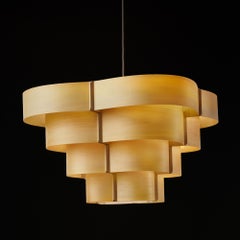 Mid-Century Modern wood veneer chandelier pendant