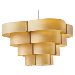 Lustre à suspension en bois plaqué:: de style moderne du milieu du siècle