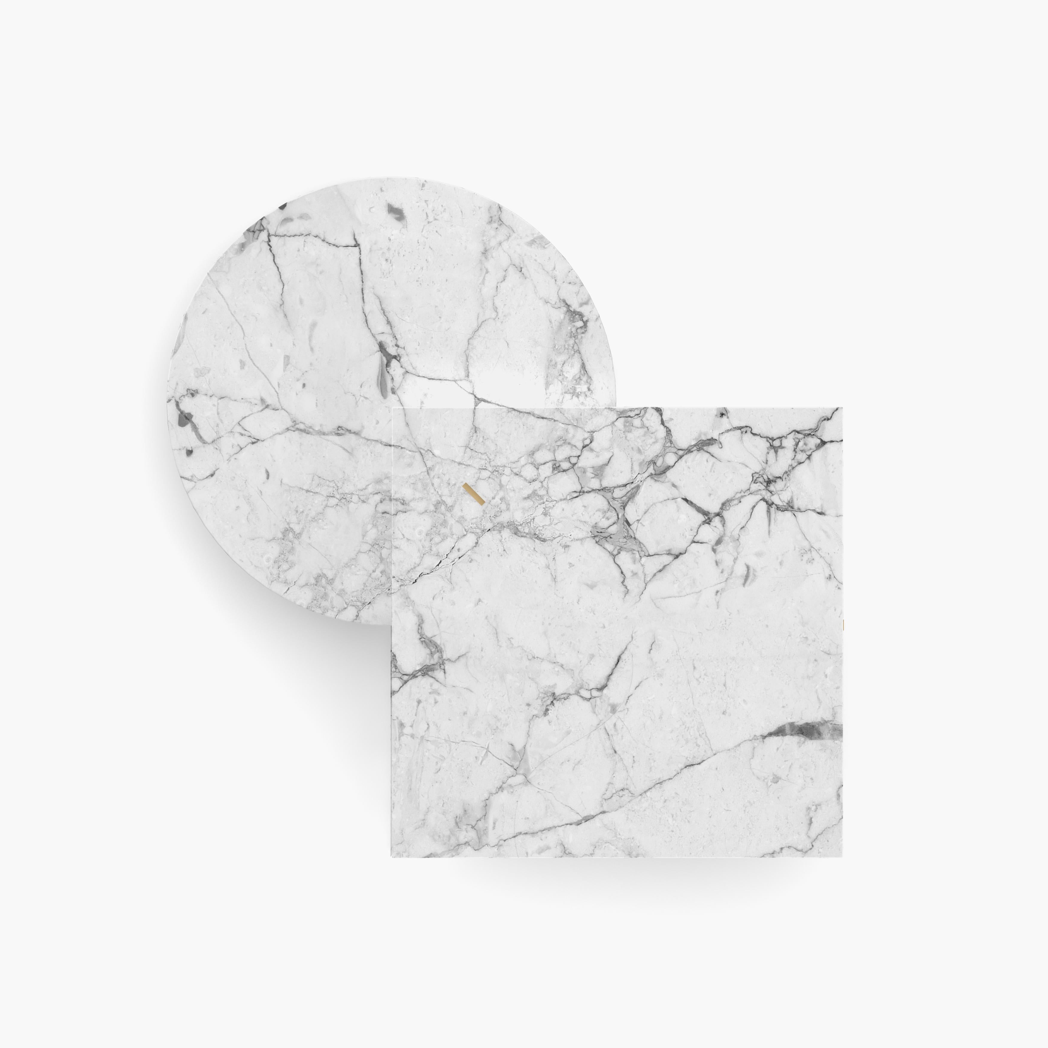XXIe siècle et contemporain Table basse, cercle carré en marbre blanc triangulaire 120 x 120 x 25 cm, fabriquée à la main pc1/1 en vente