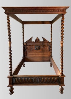 Canopy Bed in Carved and Turned Walnut, France End of 19th Century