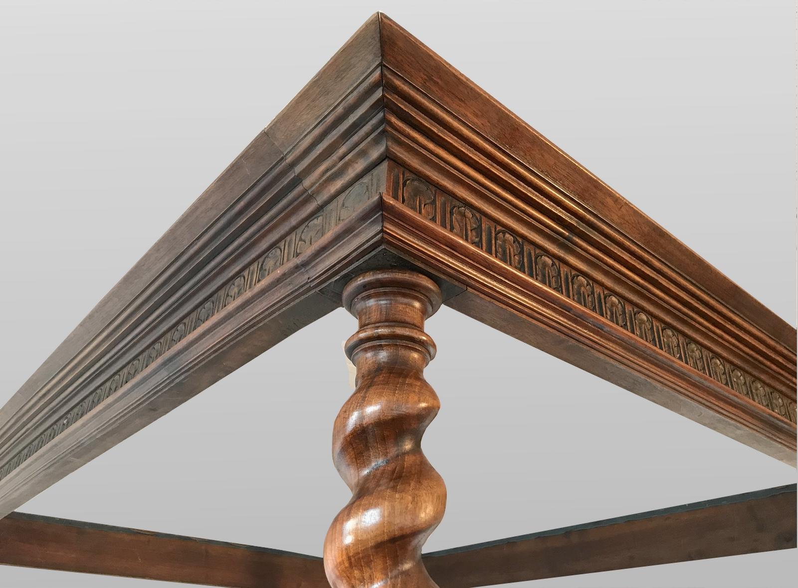Renaissance Revival Canopy Bed in Carved and Turned Walnut, France End of 19th Century