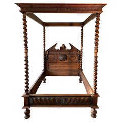 Canopy Bed in Carved and Turned Walnut, France End of 19th Century