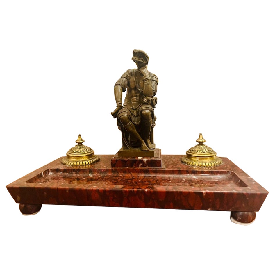 Encrier italien Canova en bronze et marbre vers 1850.