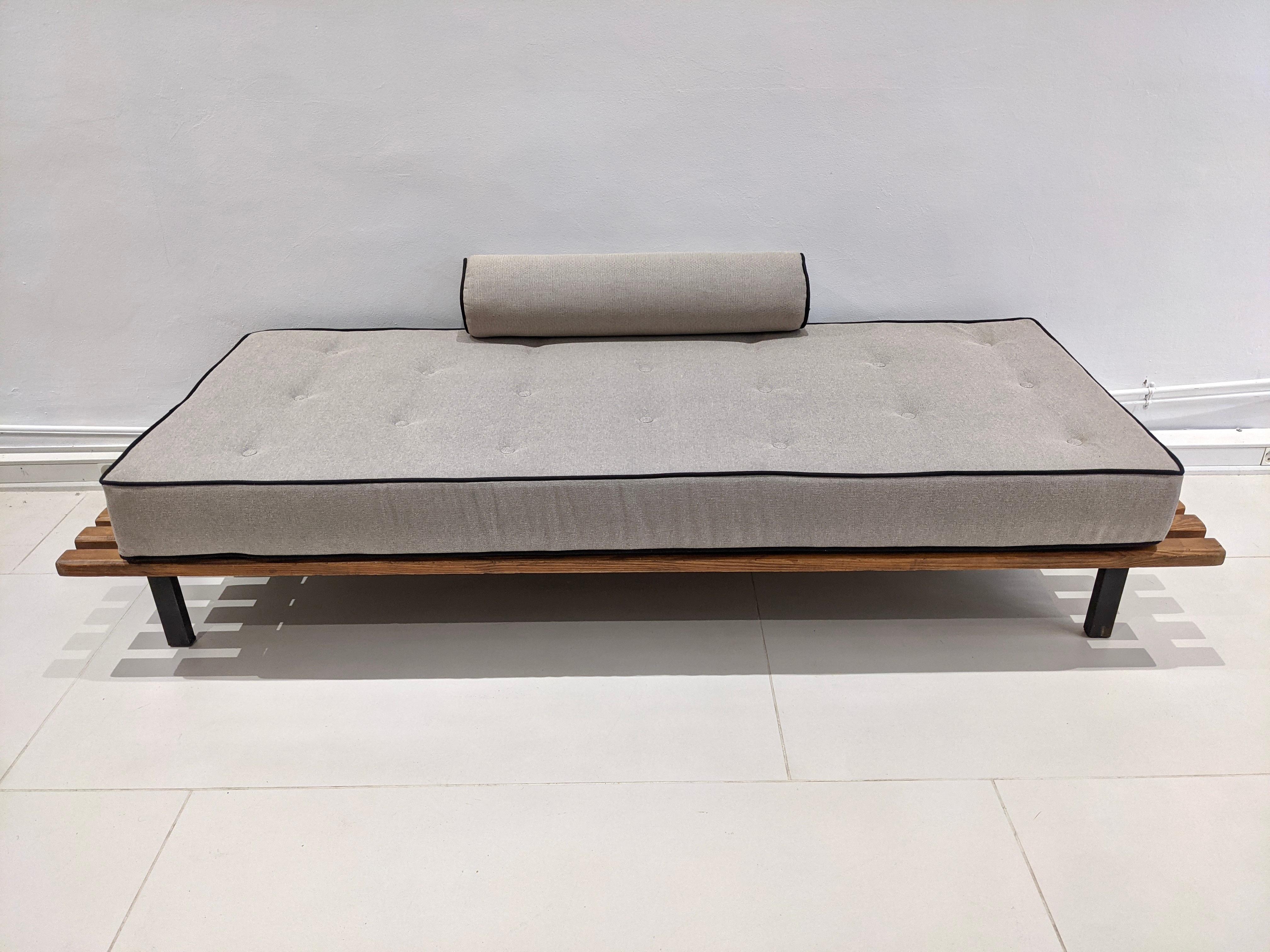 Wood Cansado Bench by Charlotte Perriand with Mattress and Cushion