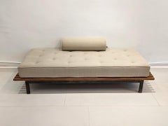 Cansado Bench by Charlotte Perriand with Mattress and Cushion in Grey Fabric