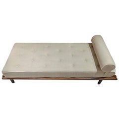 Cansado Bench by Charlotte Perriand with Mattress and Cushion in Grey Fabric