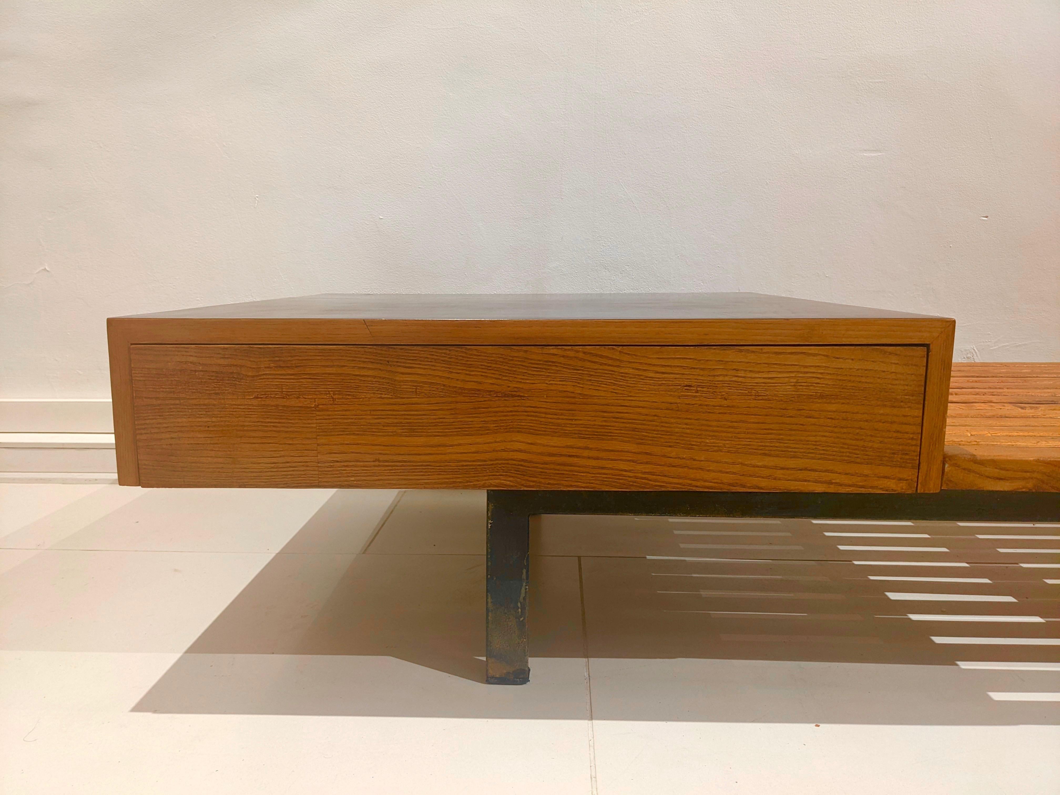 Mahogany Cansado Bench with Drawers by Charlotte Perriand