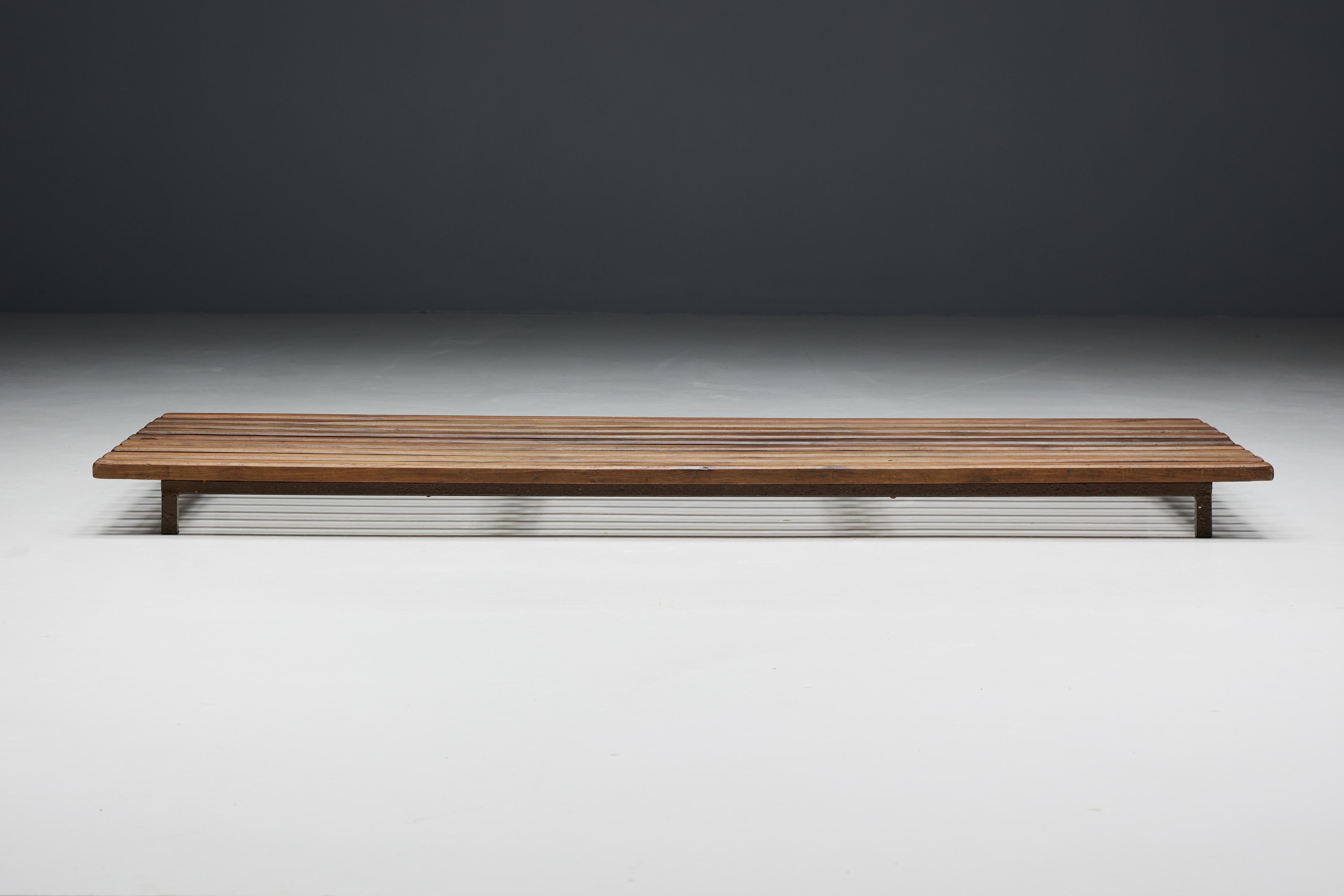 French Cansado Low Bench by Charlotte Perriand for Steph Simon, France, 1950s For Sale