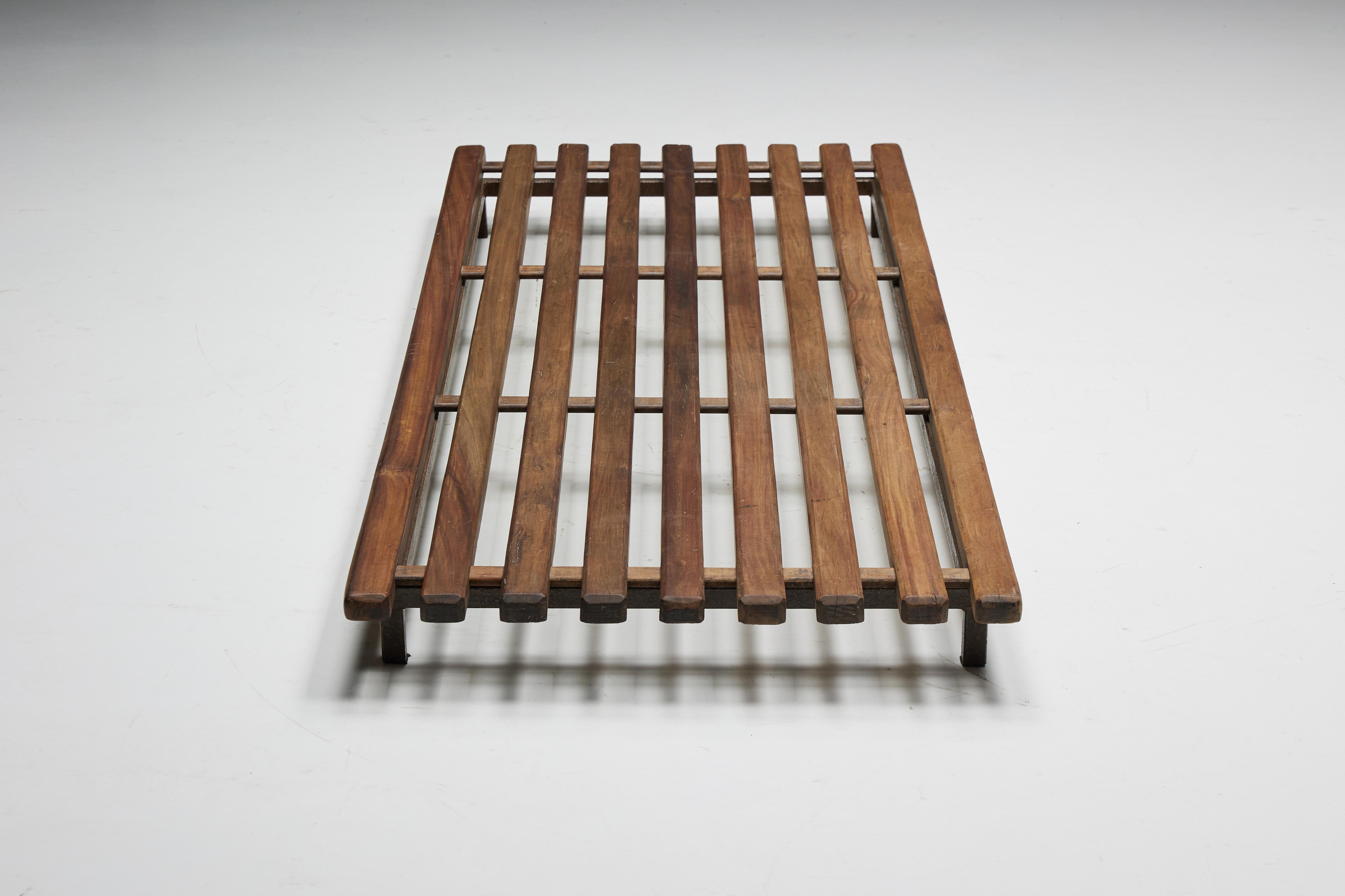 Metal Cansado Low Bench by Charlotte Perriand for Steph Simon, France, 1950s For Sale