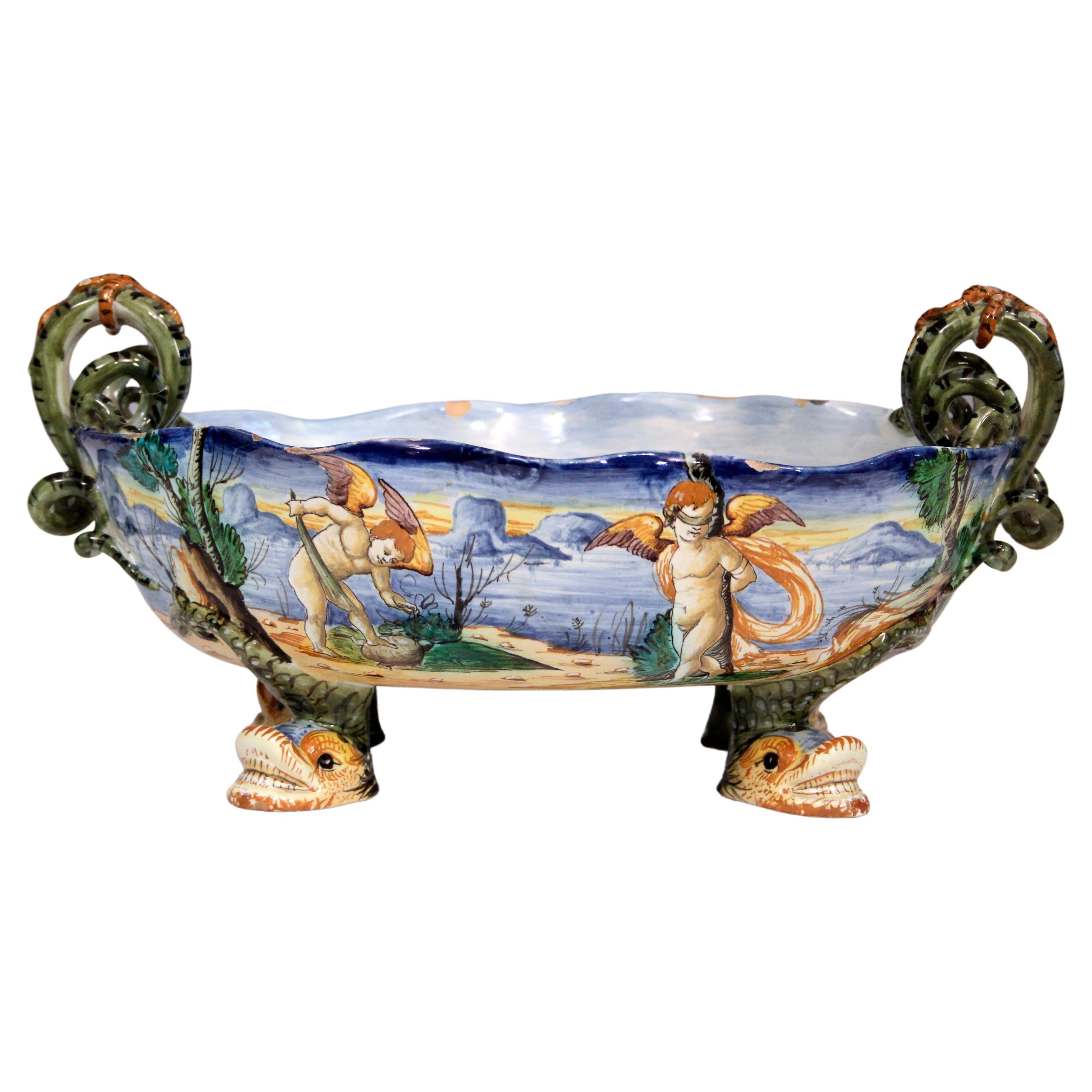 Cantagalli Antique Pottery Centerpiece Bowl Italian Majolica 16" For Sale