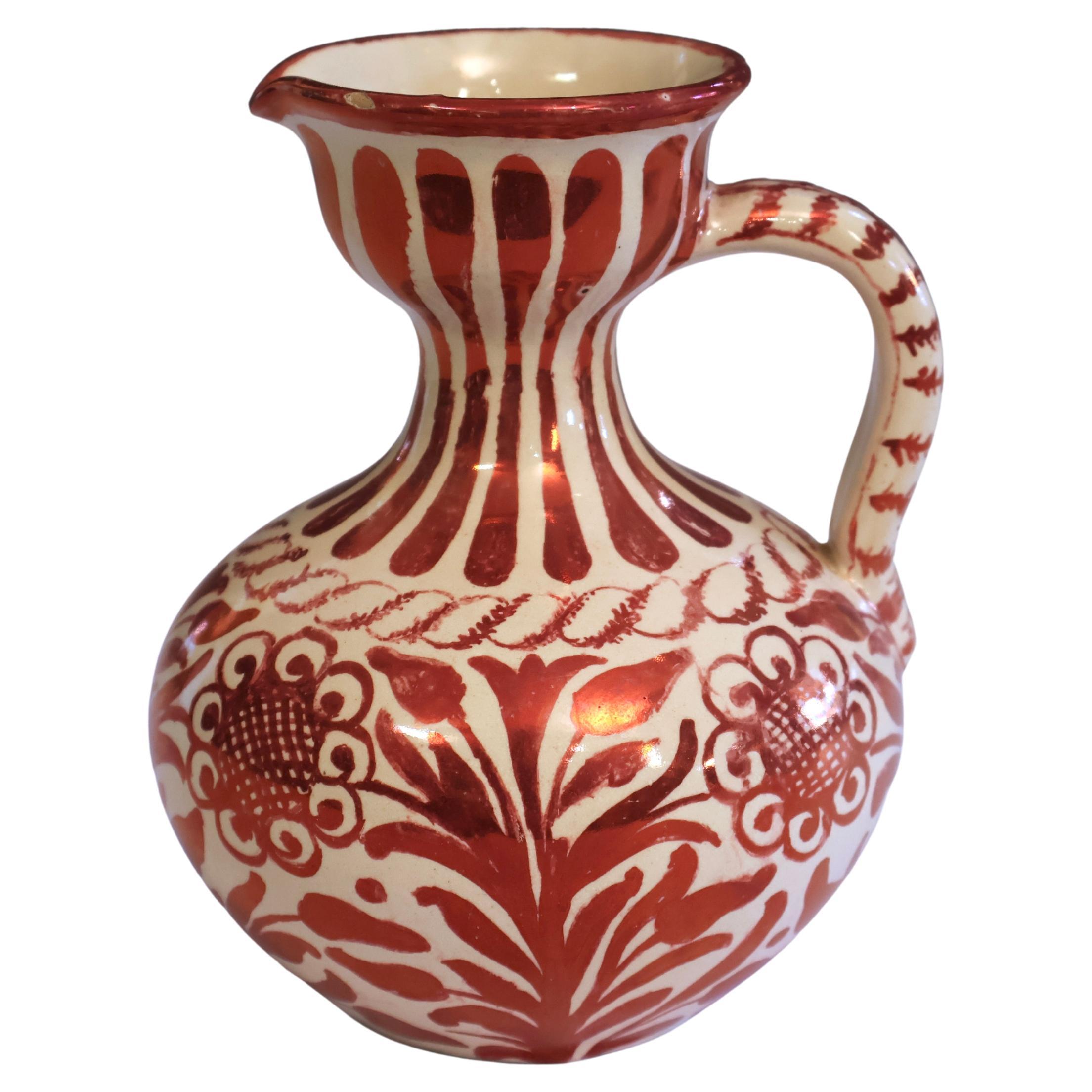 Cantagalli Antique Pottery Luster Ware Pitcher Italian Majolica Hispano Moresque