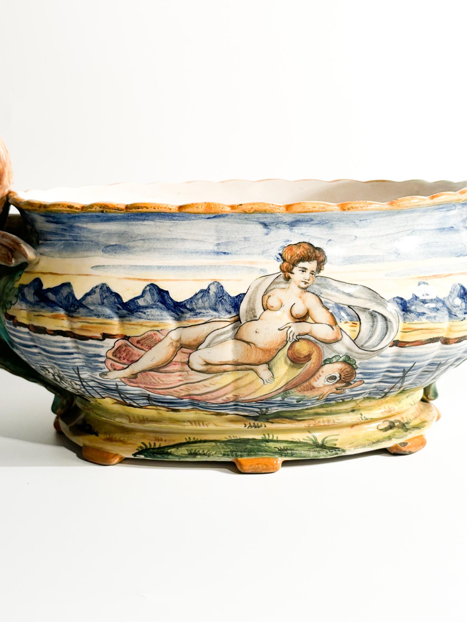 Cantagalli Ceramic Centerpiece Cup Hand Painted 1920s For Sale 3