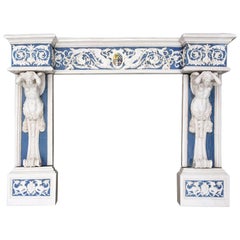 Cantagalli Fireplace Della Robbia Style 19th Century Blue and White Pottery