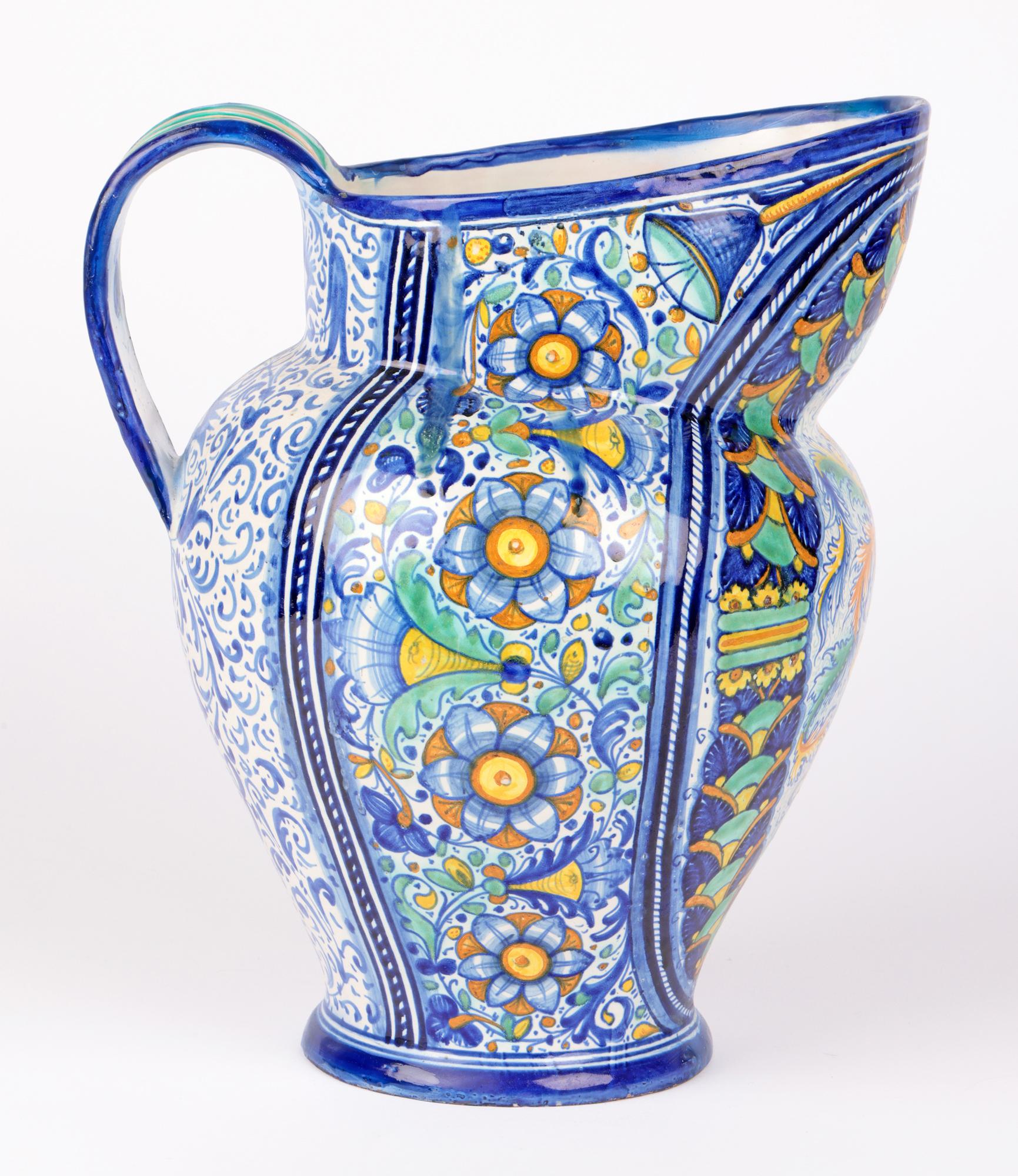 Caraffa in ceramica maiolica Cantagalli Italian Large Impressive Crested Maiolica Pottery in vendita 8