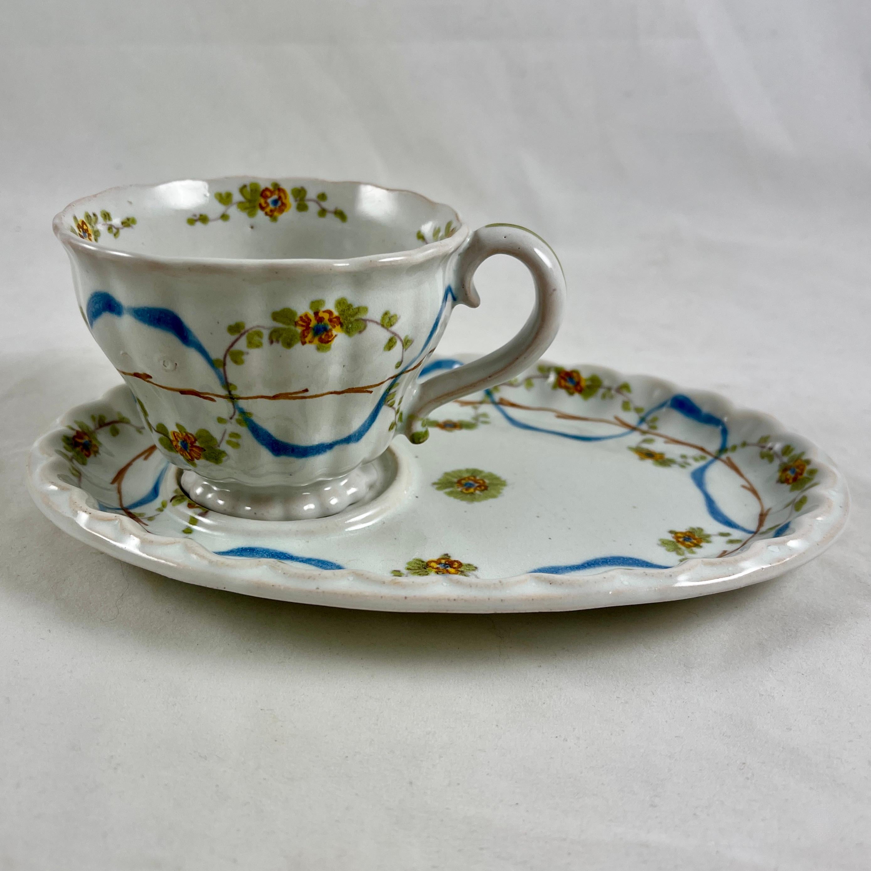 Renaissance Revival Cantagalli Italian Majolica Hand Painted Cup & Saucer Set, Multiples Available For Sale