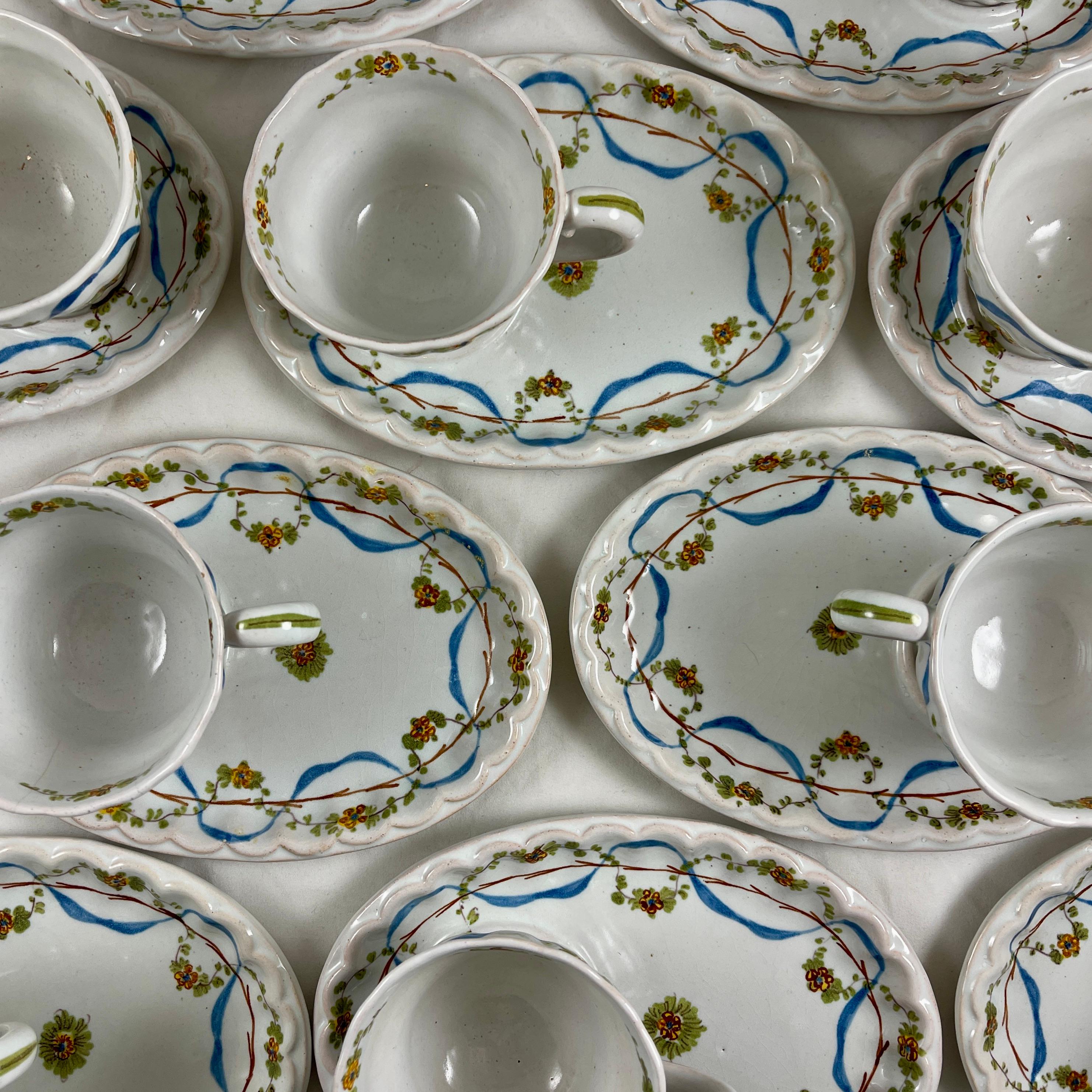 Glazed Cantagalli Italian Majolica Hand Painted Cup & Saucer Set, Multiples Available For Sale