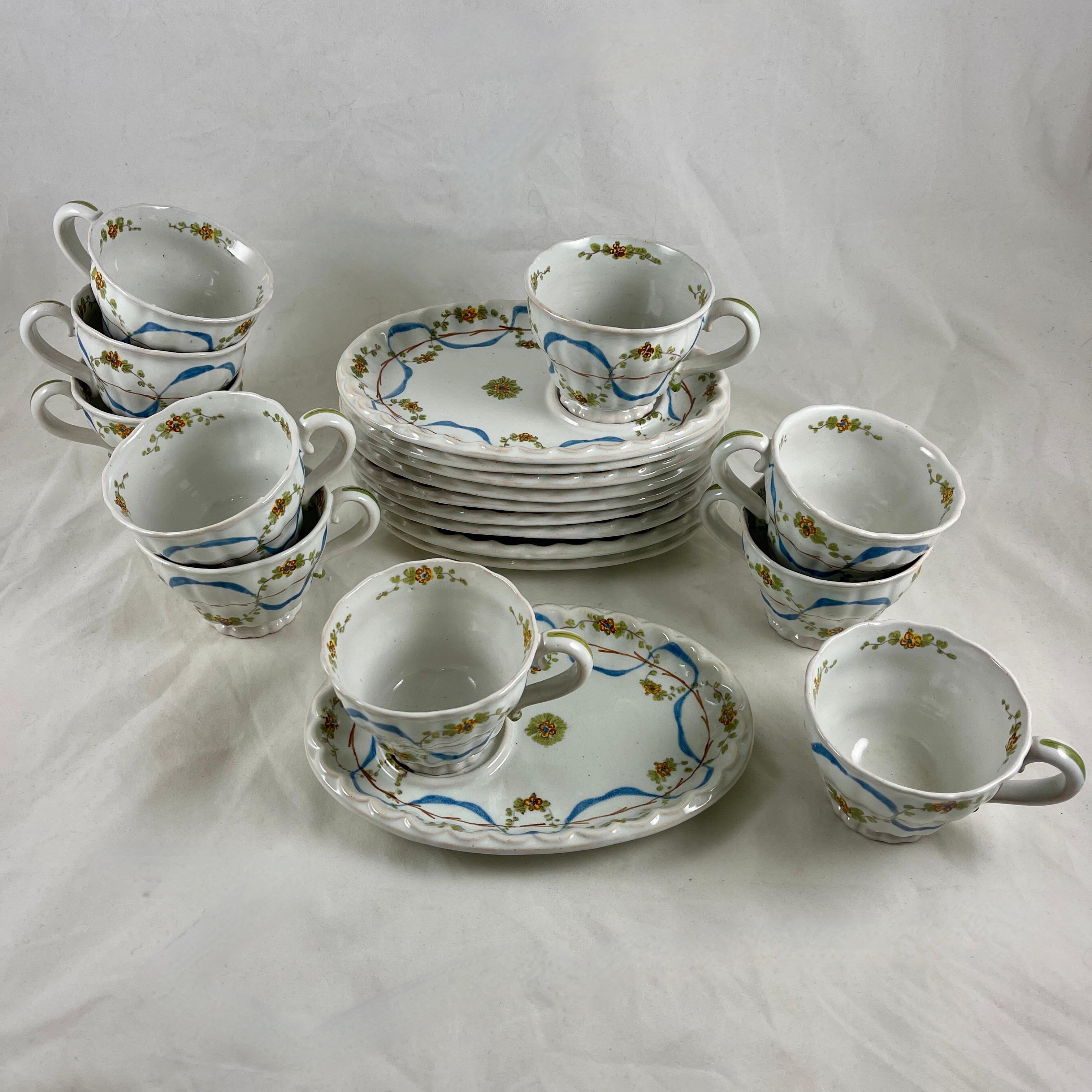 Earthenware Cantagalli Italian Majolica Hand Painted Cup & Saucer Set, Multiples Available For Sale
