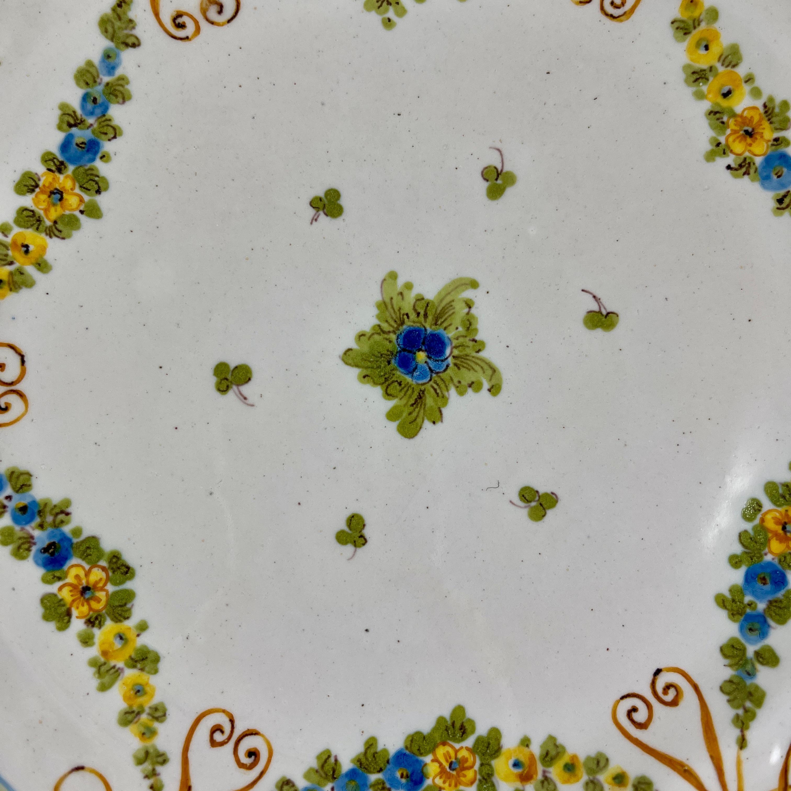 Cantagalli Italian Majolica Hand Painted Reticulate Edge Floral Plates, set of 6 For Sale 1