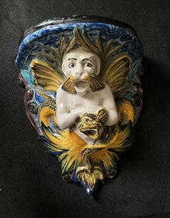 Cantagalli Italian Majolica Wall Brackets, a Pair